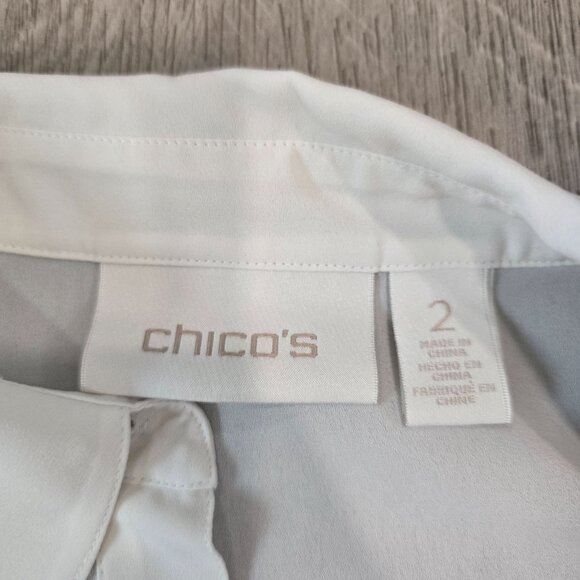 Chicos Womens Button-Up Sheer White Blouse With Tie Front size 2 large 12 - Picture 4 of 6